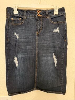 Women’s Dark Blue Distressed Denim Pencil Skirt